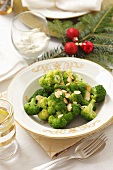 Broccoli with flaked almonds for Christmas dinner