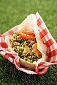 Serbian white cabbaage wraps with minced meat and tomatoes