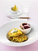 Chinese cabbage potato cakes with beetroot