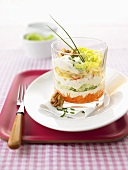 Layered salad with Chinese cabbage and walnuts