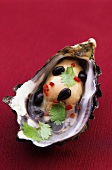 An oyster with chilli and coriander