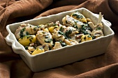 Chicken ragout with potatoes, mushrooms and herbs