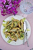 Mushroom salad with Parmesan, seen from above