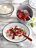 Rice pudding with berries and raspberry sauce