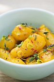 Saffron potatoes with spring onions and thyme
