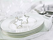 Tableware, cutlery, Christmas decorations for white table