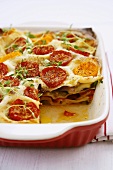 Lasagne with courgettes, peppers, tomatoes and thyme