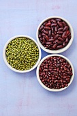 Red kidney beans, azuki beans and mung beans