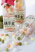 Japanese sweets in glass bottles
