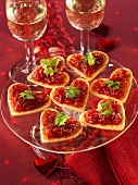 Tomato sauce on puff pastry hearts