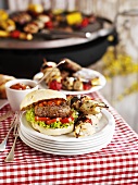 Grilled hamburger and kebabs