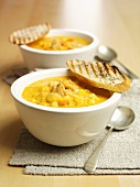 Chicken and sweetcorn soup with grilled bread