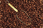 Roasted coffee beans with scoop