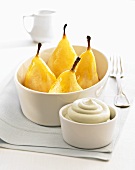 Poached pears with blue cheese dip