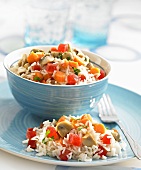 Rice salad with papaya and mushrooms