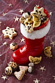 Santa's boot with assorted Christmas biscuits