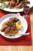 Christmas goose with red cabbage and dumplings