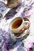 Cup of tea on romantic table