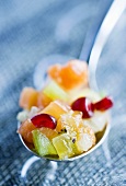 Fruit salad in ladle