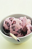 Berry and coconut ice cream in bowl with spoon