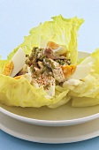 Egg salad in a lettuce leaf