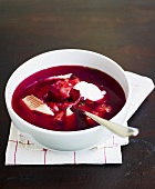 Borscht with smoked trout and sour cream