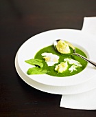 Spinach coconut soup with soft cheese balls