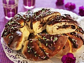 Bread ring with chocolate icing