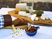 Fig jam, home-made rye bread and cheese