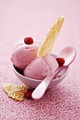 Cranberry ice cream with wafers