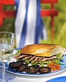 Duck breast sandwich and grilled mushrooms