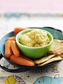 Hummus, carrots and pita bread
