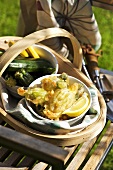 Deep-fried courgette flowers