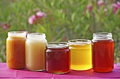 Jars of different honey