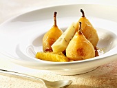 Poached pears with corn syrup and cheese
