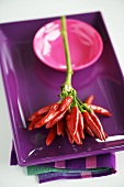 Red chillies on purple plate