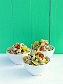 Prawn salad in three bowls
