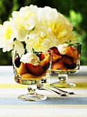 Fruit salad with lemon cream in trifle glasses