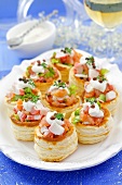 Vol-au-vents filled with smoked salmon and surimi