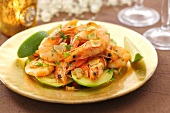 Garlic prawns with avocado and lime