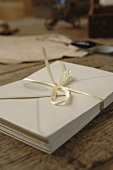 Elegant envelopes on wooden table