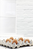 Brown eggs in egg tray