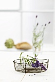 Lavender flowers in wire basket