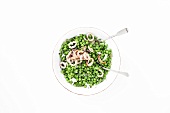 Squid rings with peas (overhead view)