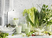 Assorted dairy products with herbs