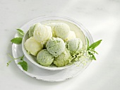 Various sorts of herb ice creams and sorbets