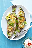 Stuffed trout with lemon slices