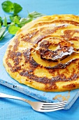 Apple pancakes with icing sugar