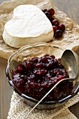 Cranberry sauce and heart-shaped Camembert