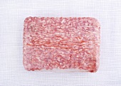 Minced pork in plastic film (overhead view)